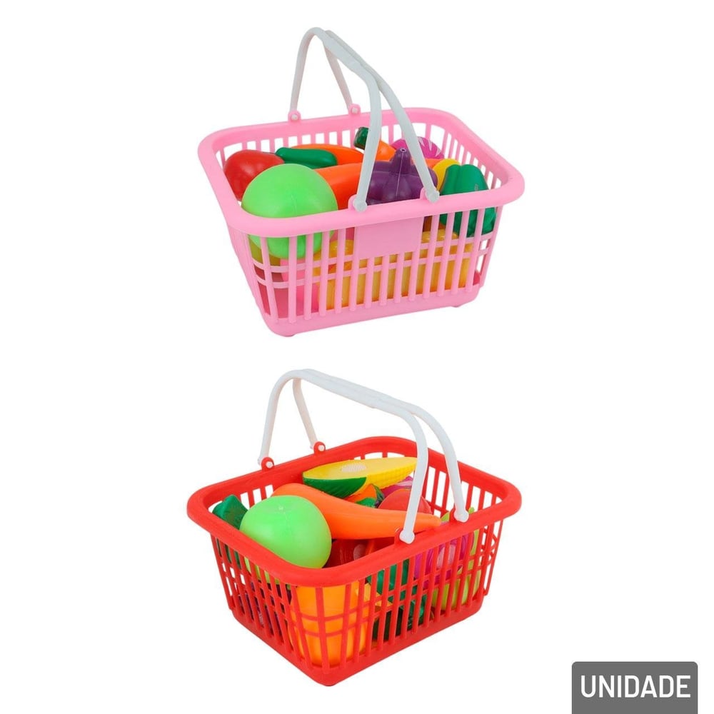 Cesto de Mercado Infantil 12 Peças Frutas Legumes