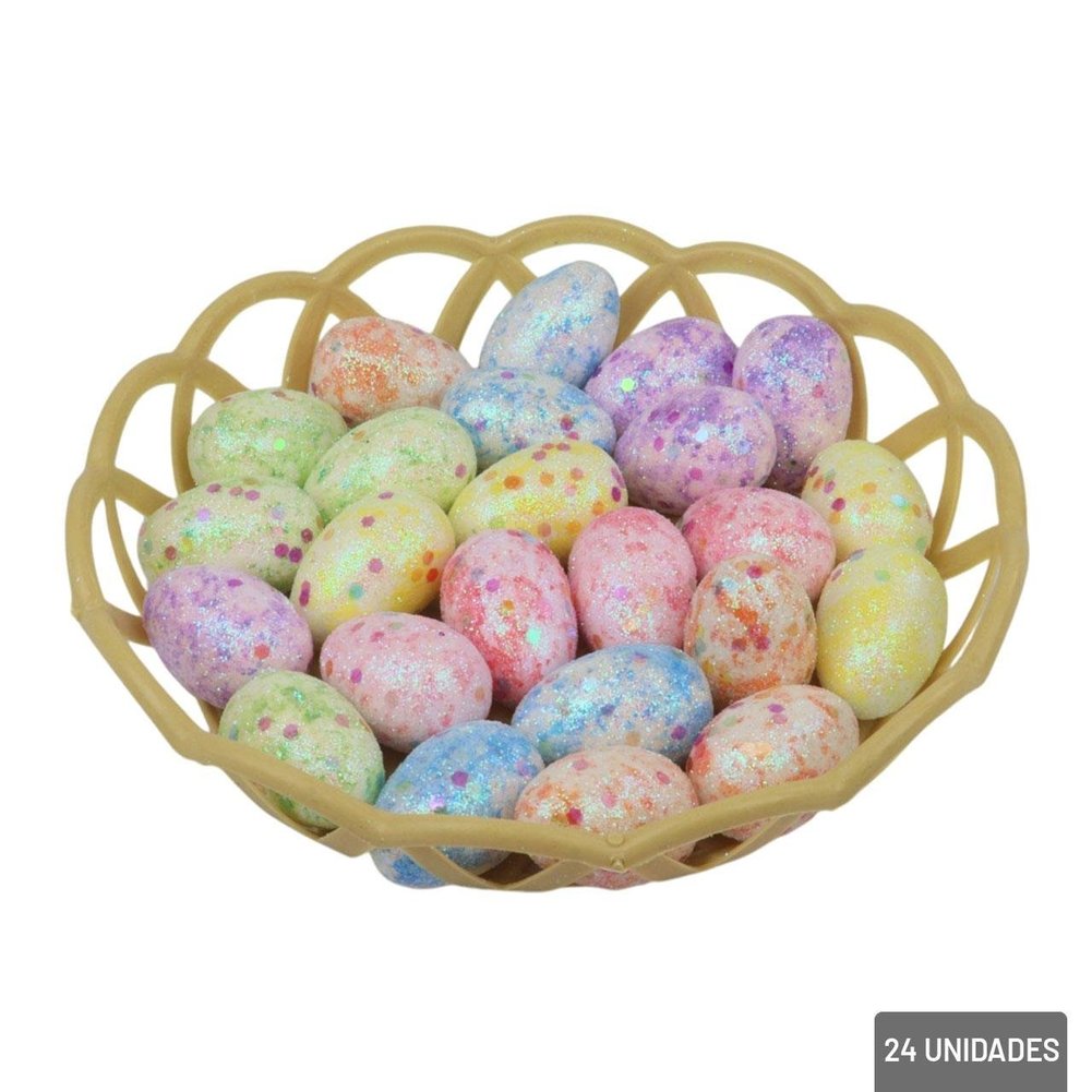 Enfeite de Páscoa Cesto e Ovos 25 Peças Colorido