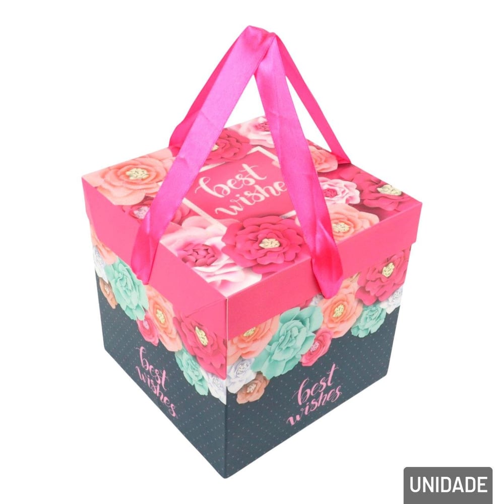 Caixa de Presente de Papel 15cm Rosas com Laço