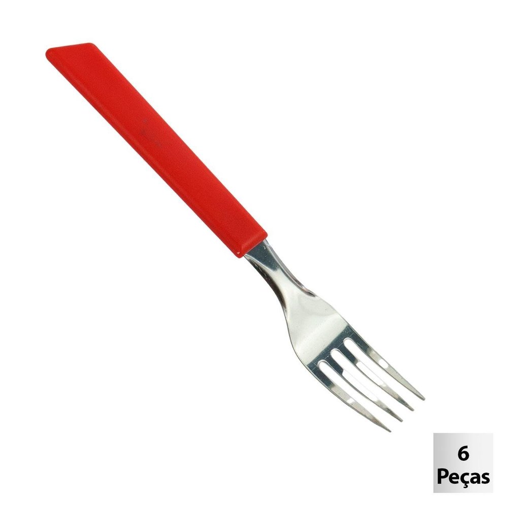 Garfo de Mesa Inox Plástico 06 Pçs OPA Vermelho