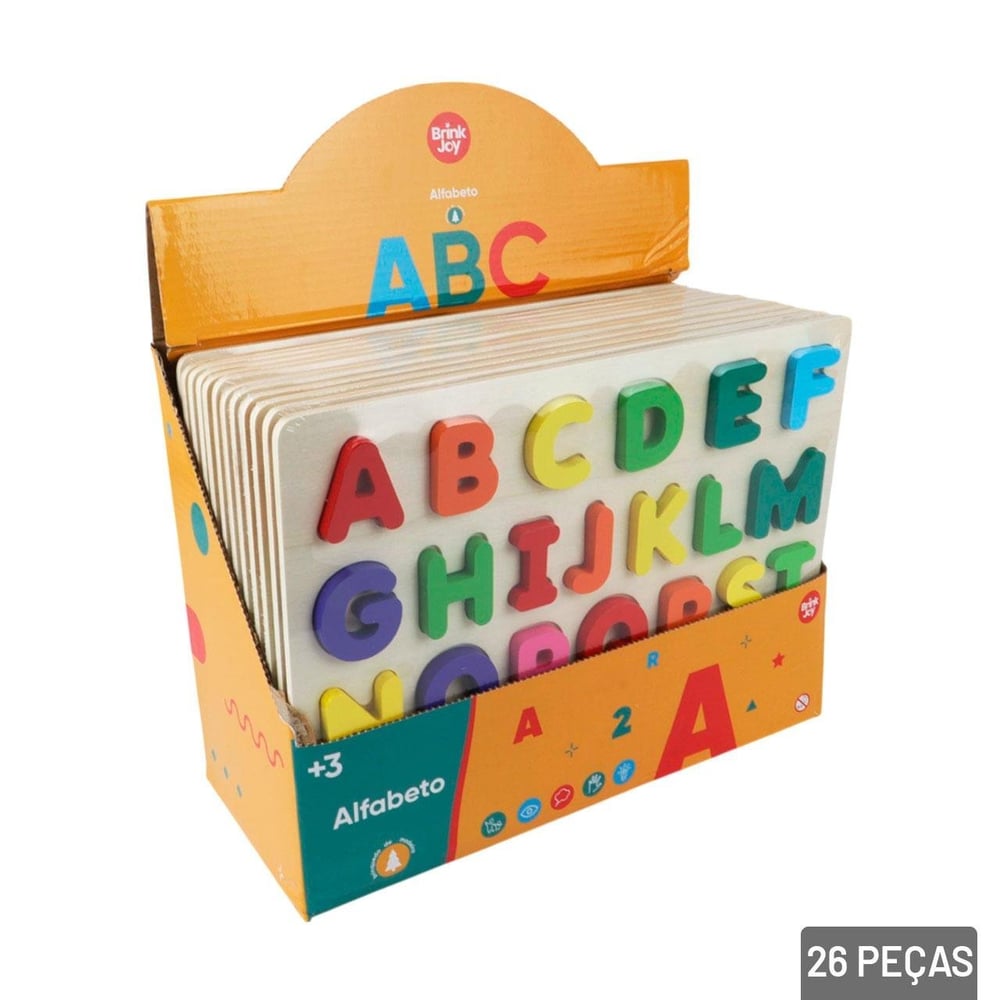 Tabuleiro Educativo 26 Peças Alfabeto de Madeira
