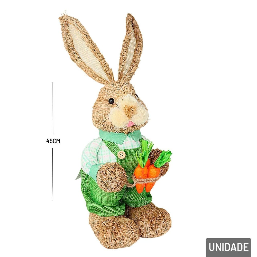 Enfeite de Páscoa Coelho de Palha com Cenoura 45cm
