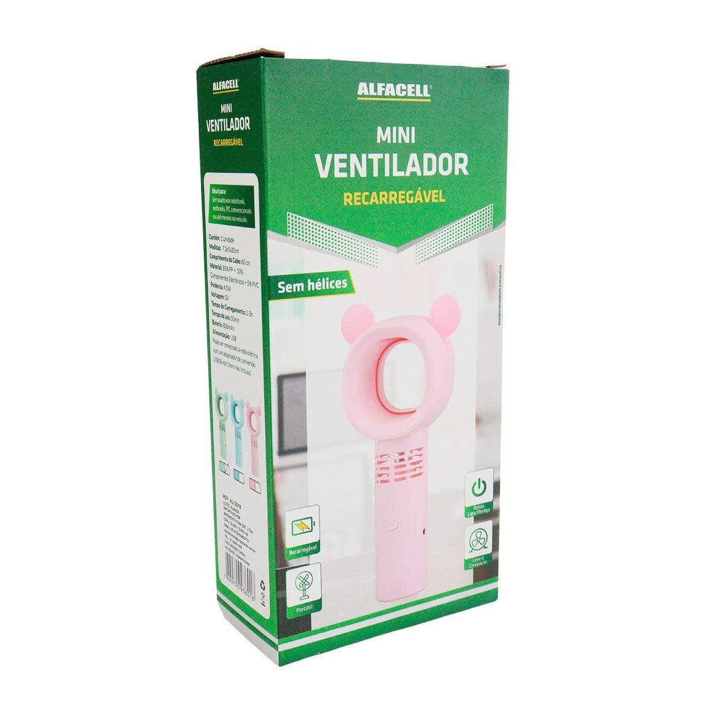 Ventilador sem Hélice USB 20cm Recarregável Cores Sortidas