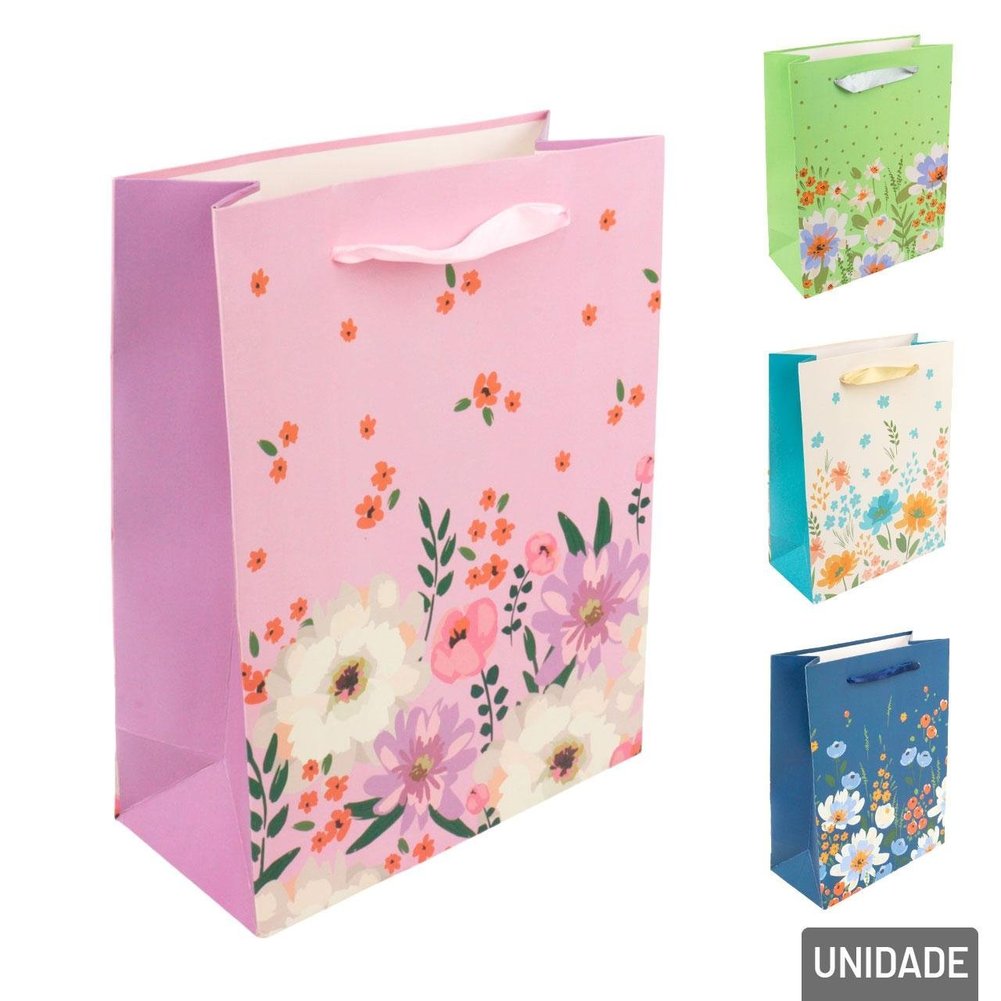 Sacola de Papel 23x18cm Flores Sortidas