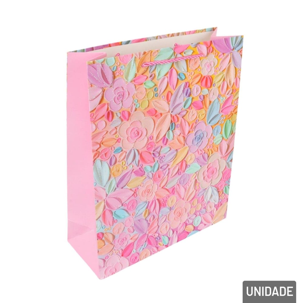 Sacola de Papel 32x26cm Flores Glitter Sortidas