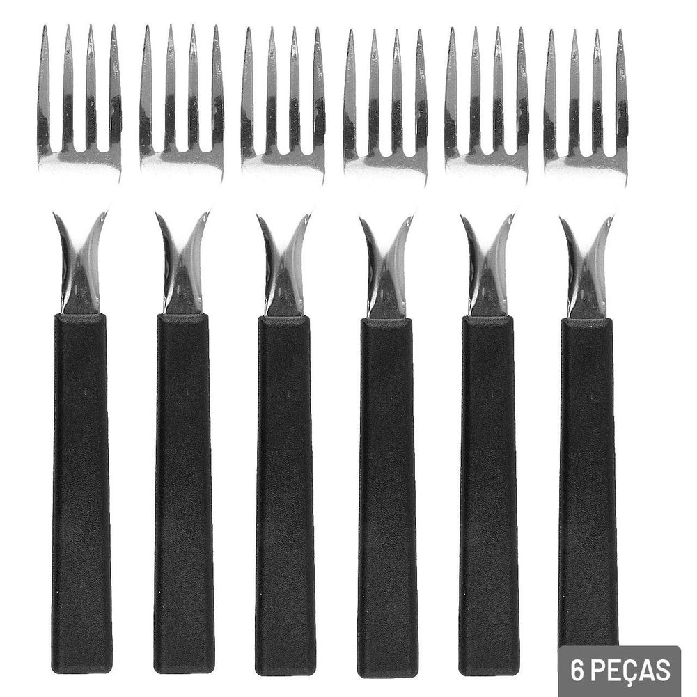 Garfo de Mesa Inox 6 Peças OPA Cabo Plástico Preto