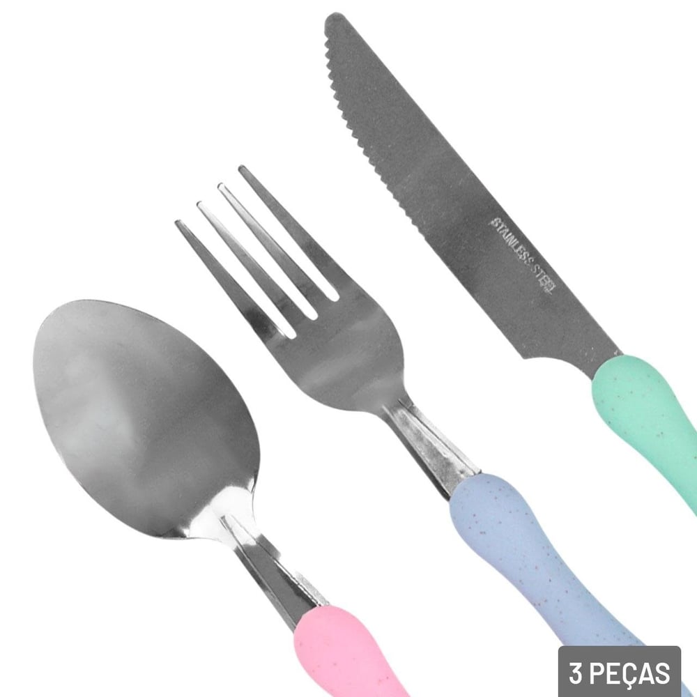 KIT Talher Inox 3 Peças Infantil Mão Color