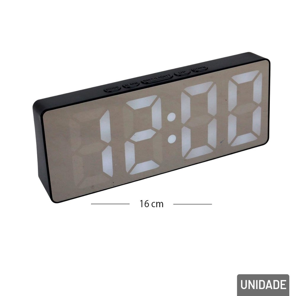 Relógio de Mesa Digital 16cm Visor LED Despertador