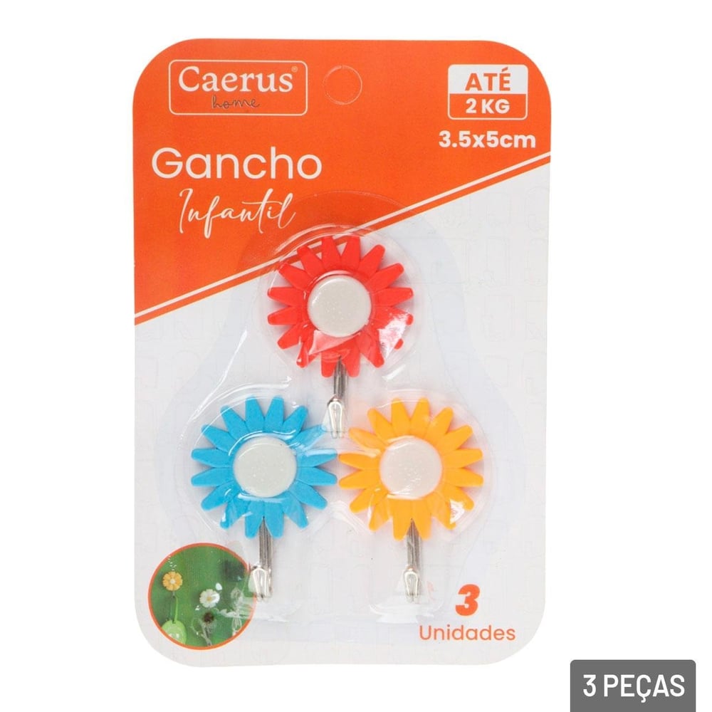 Gancho de Plástico 3 Pçs 5cm Adesivo Flores Color