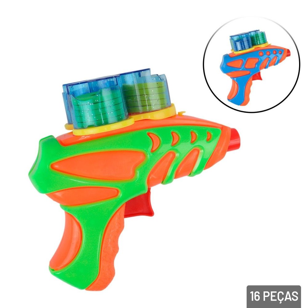 Pistola Lança Disco 11,5cm 16 Peças Color