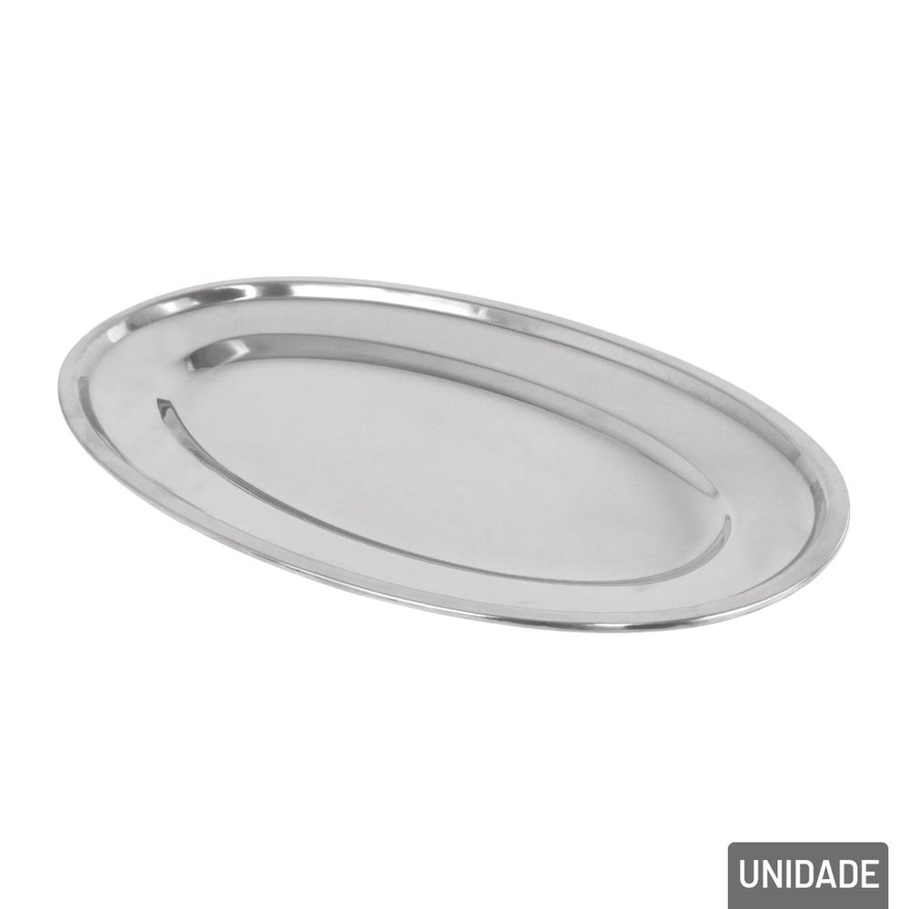 Bandeja de Inox 30x19cm Oval Prata