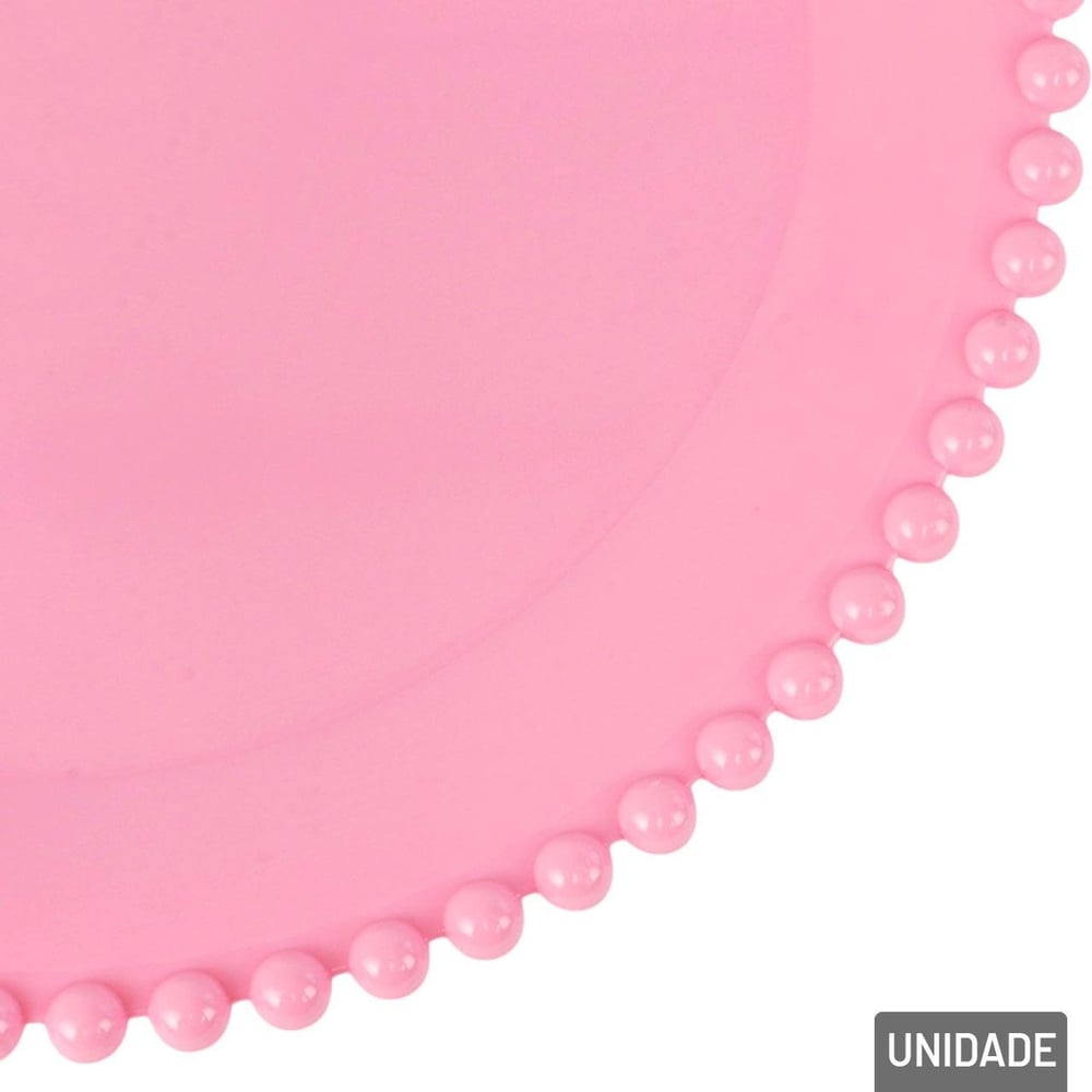 Prato Decorativo Plástico 21cm Redondo Rosa