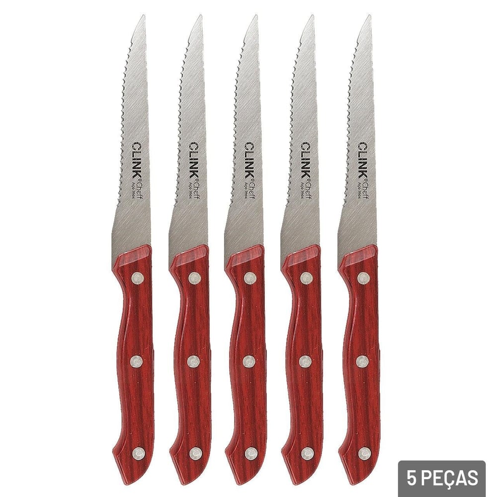 Faca de Cozinha Inox 5 Peças Cabo de Plástico