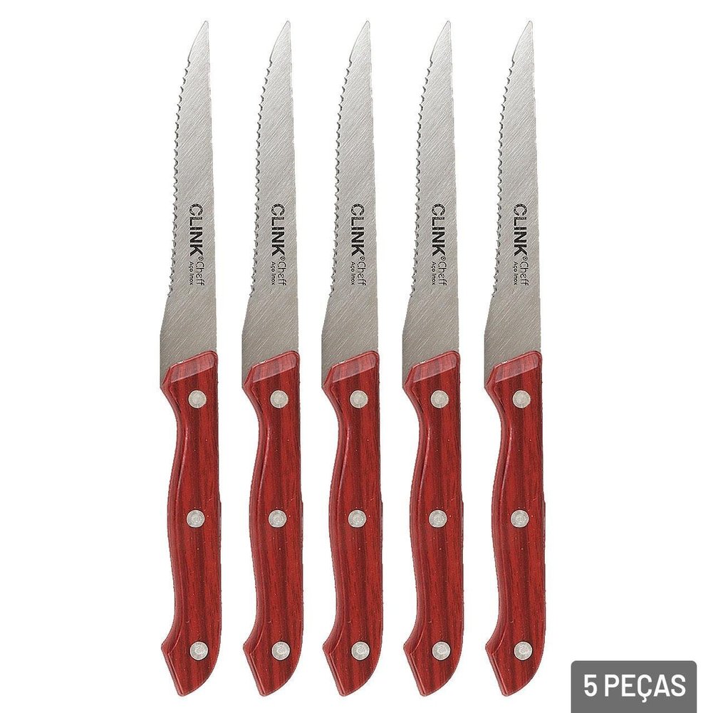 Faca de Cozinha Inox 5 Peças Cabo de Plástico