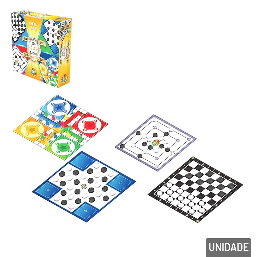 Jogo de Tabuleiro 4 EM 1 Dama Trilha Ludo Resta 1