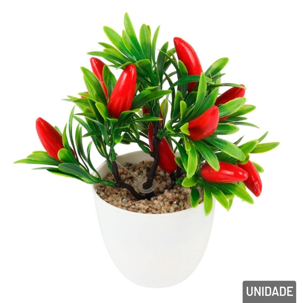Vaso Decorativo de Plástico 21cm Planta e Pimentas