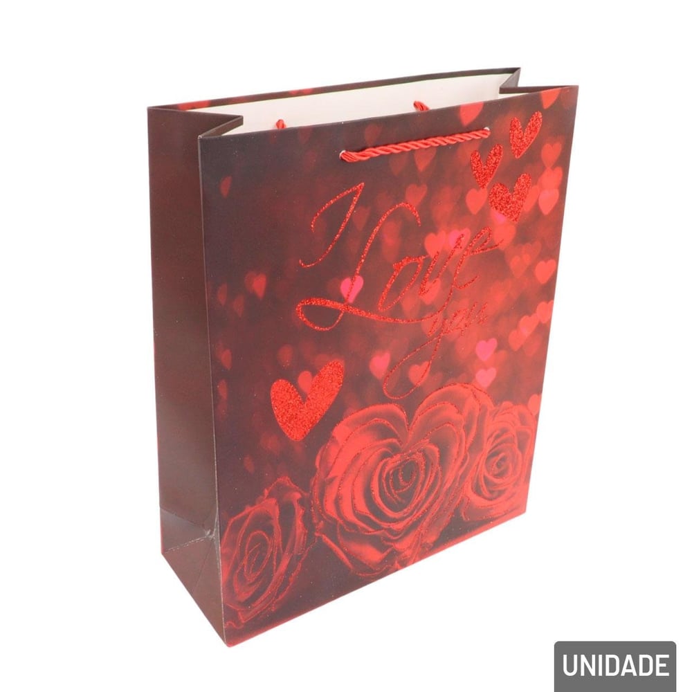 Sacola de Papel 32x26cm com Glitter Love Sortidos