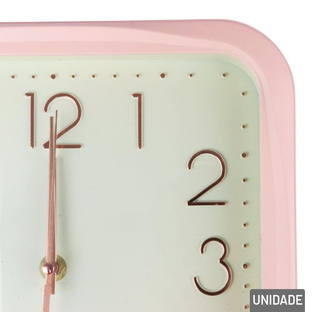 Relógio Analógico de Parede 25cm Quadrado Rosa