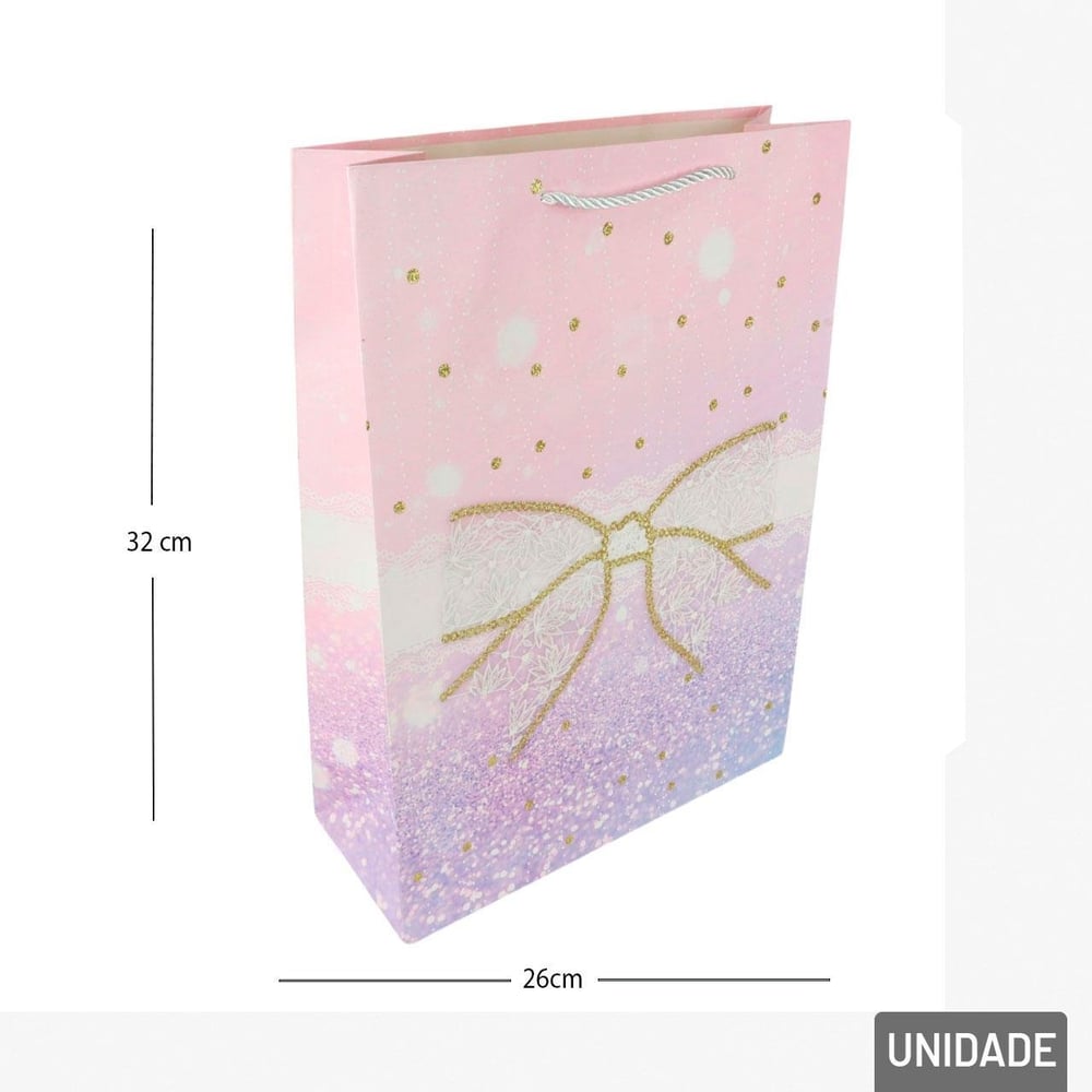 Sacola de Papel 32x26cm Laço com Glitter Color