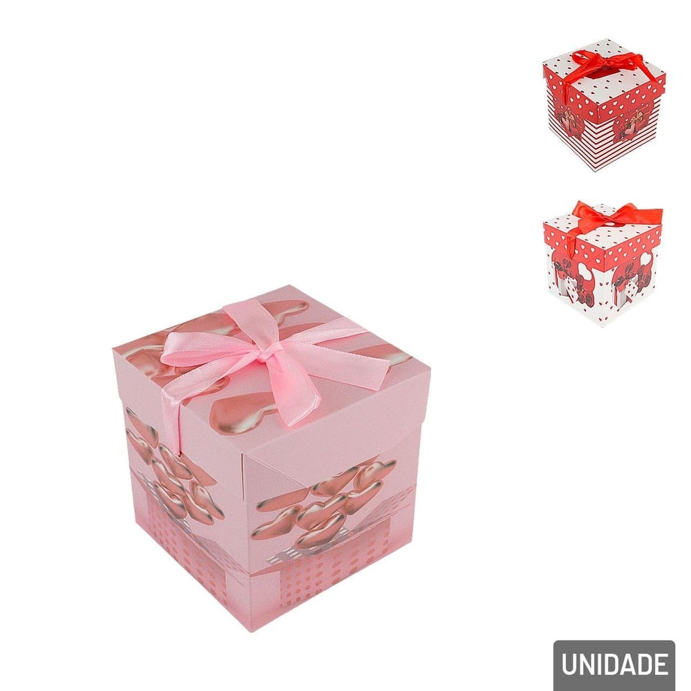 Caixa de Presente de Papel 11cm Cubo com Fita