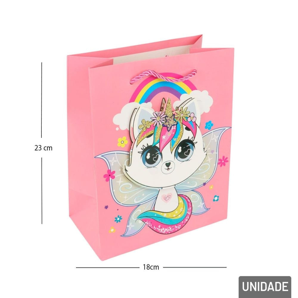 Sacola de Papel 23x18cm Gatos 3D Glitter Sortidos