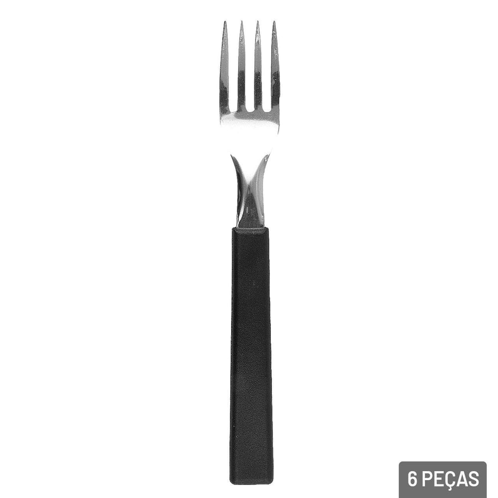 Garfo de Mesa Inox 6 Peças OPA Cabo Plástico Preto