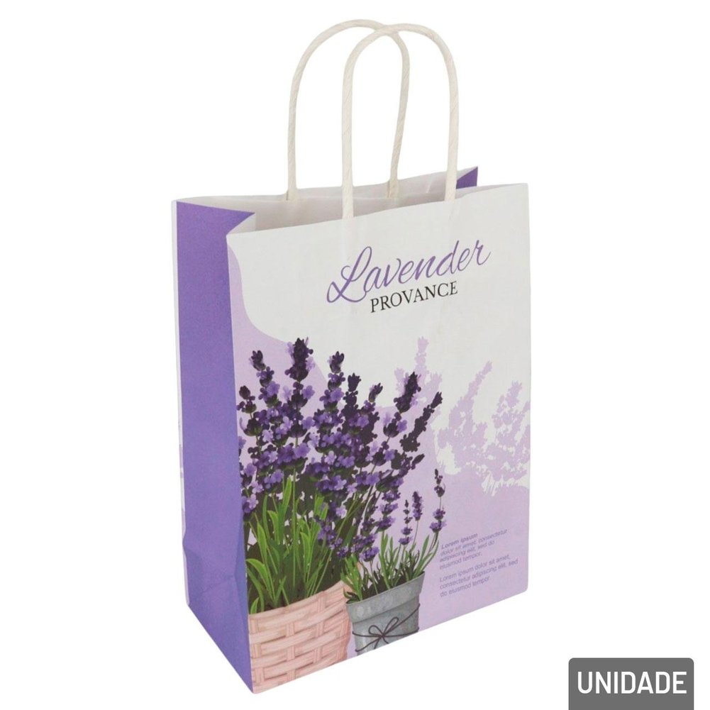 Sacola de Papel 30x16cm Flores Lavanda