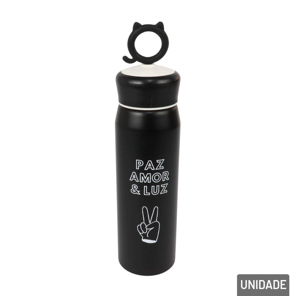 Garrafa de Alumínio 500ml Frases e Alça de Gatinho