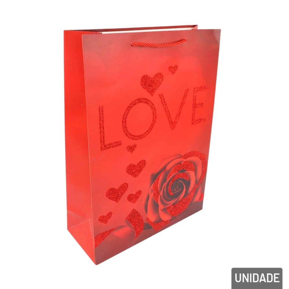 Sacola de Papel 41,5x30cm Rosa Frase Love Sortido