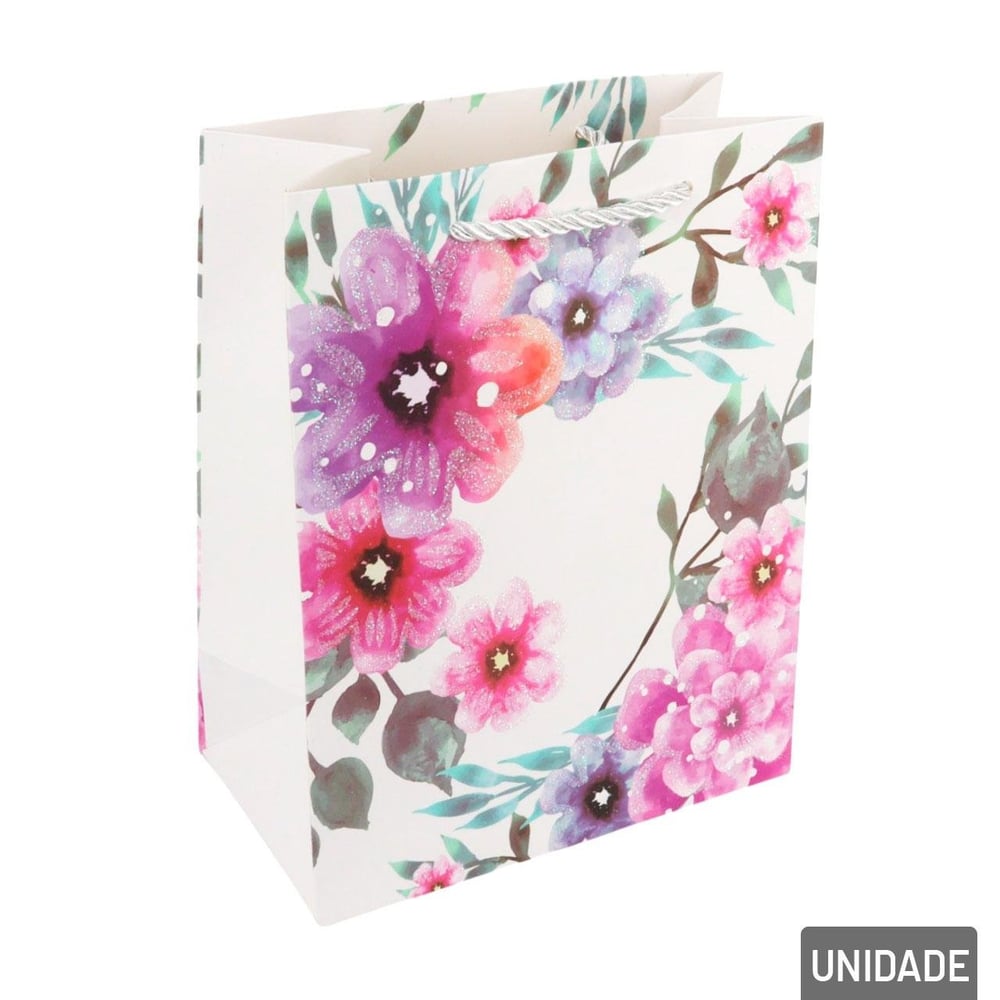 Sacola de Papel 23x18 Flores Glitter Sortidas
