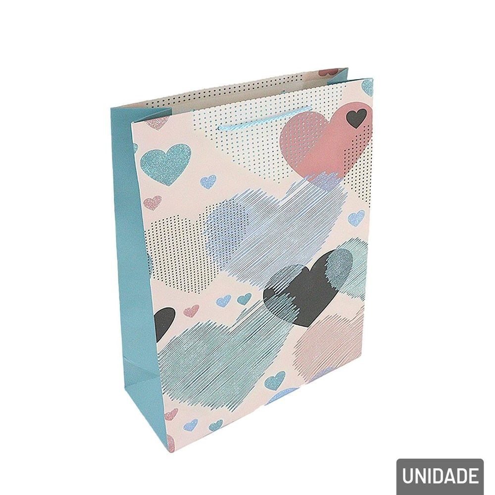 Sacola de Papel 32x26cm Corações Glitter Sortidos
