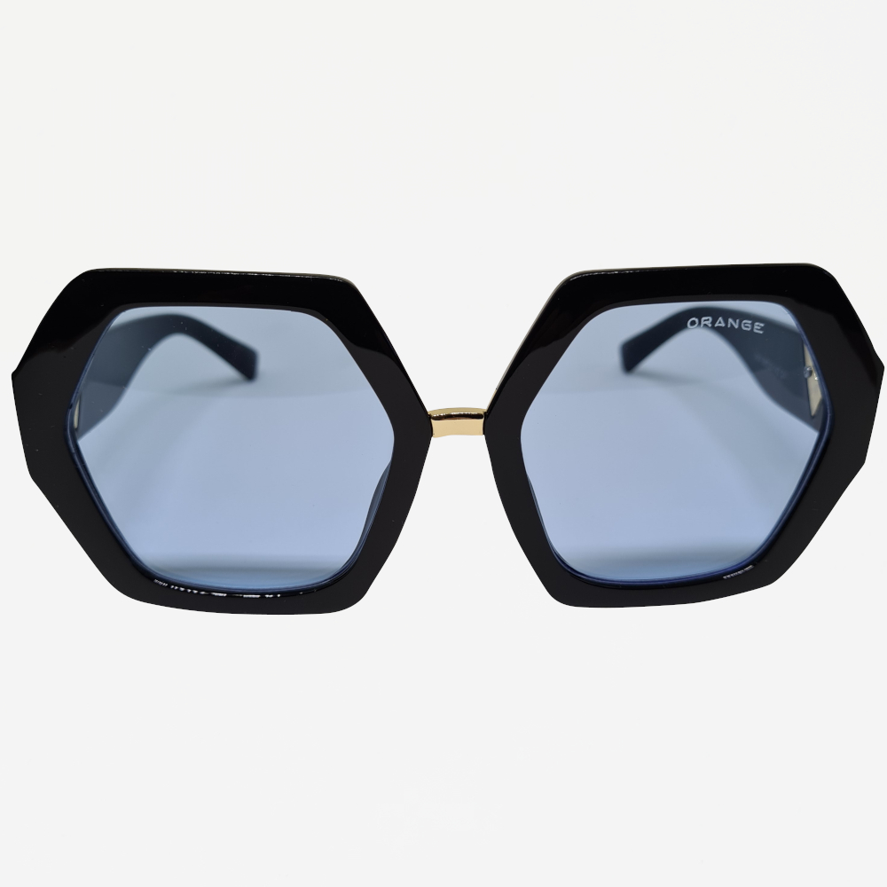 Óculos de Sol Orange Preto Lente Azul Detalhes Dourado LJ696