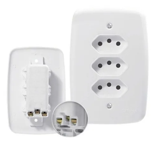 Tomada Tripla Linha Fácil 10a 4x2 250v 2p+t Pluzie Ideale