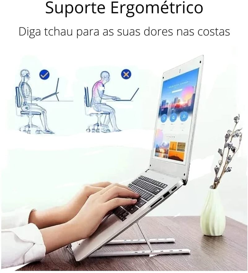 Suporte para Notebook Portátil em Plástico Dobrável - Preto