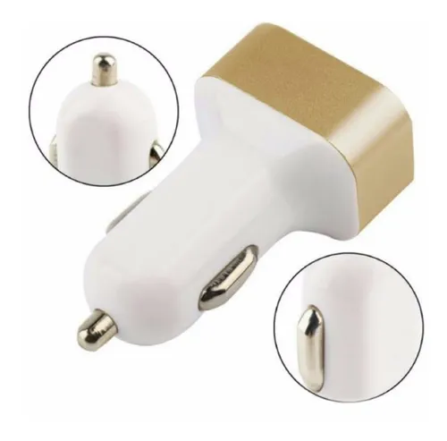 Carregador Veicular com 3 Portas USB - Dourado
