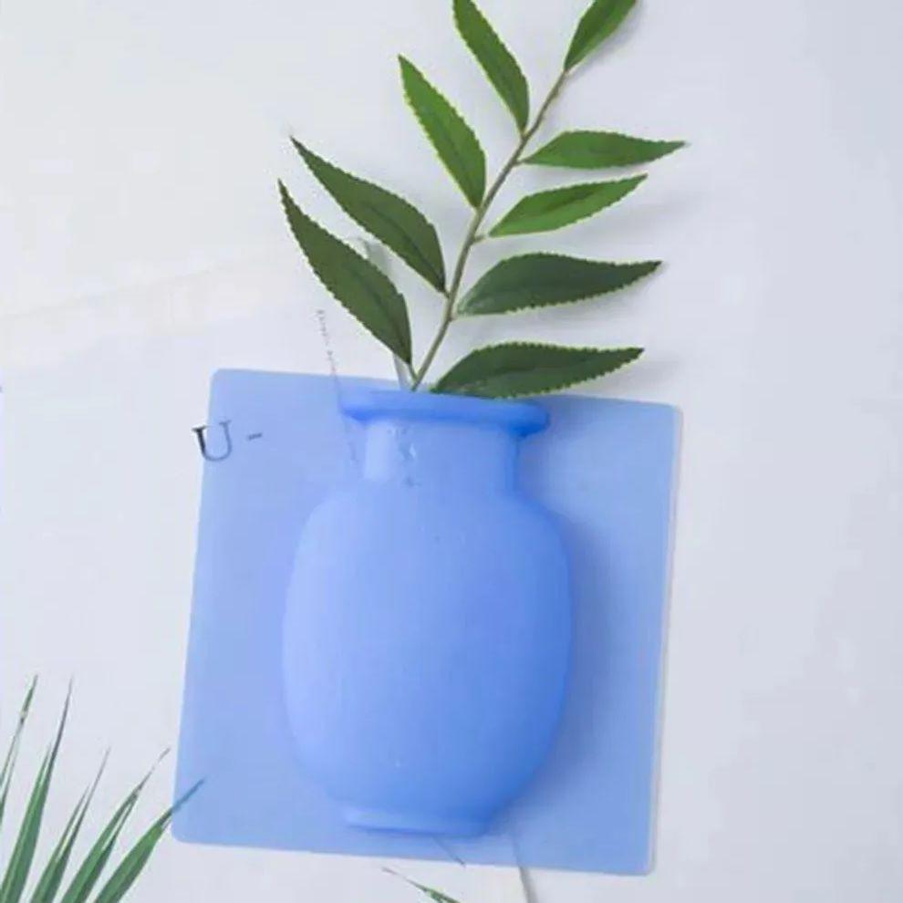 Vaso de Silicone Adesivo de Parede para Flores - Azul