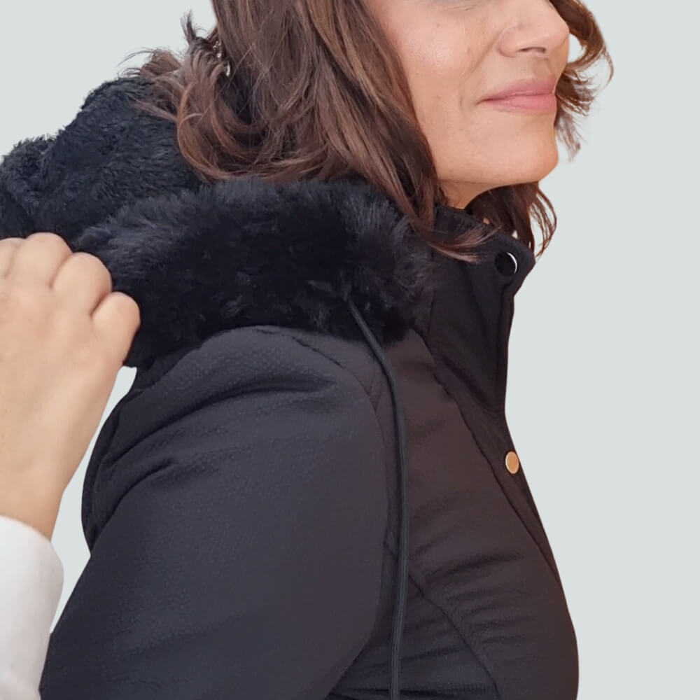Jaqueta Parka Feminina Forrada Capuz Removivel - Preto