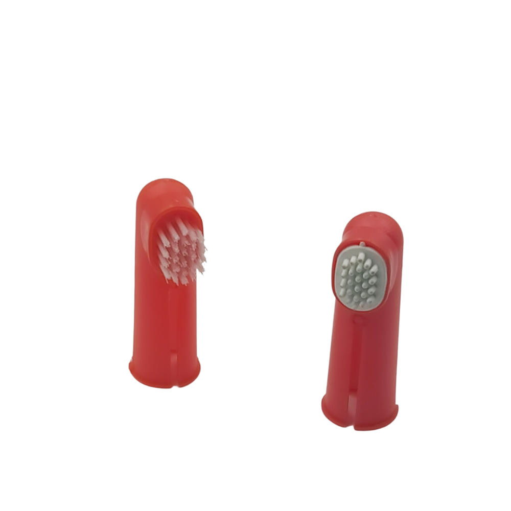 Escova Dental tipo Dedal com 2 Escovas para Pets - Vermelho