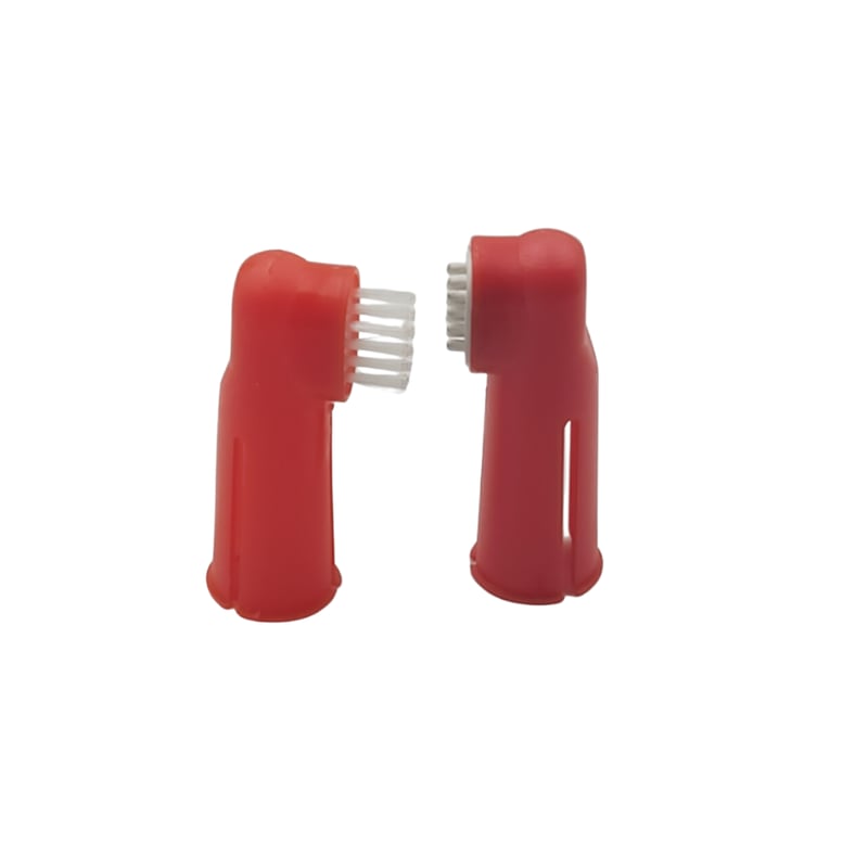 Escova Dental tipo Dedal com 2 Escovas para Pets - Vermelho