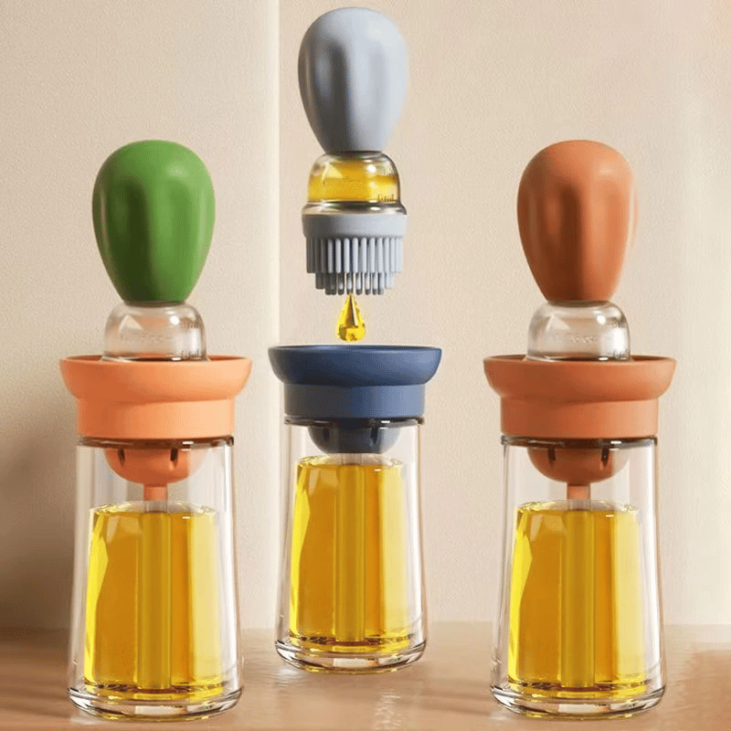Garrafa Dispensadora De Óleo Com Escova 2 Em 1 - 200ml, Silicone Até 250°C - Cozinha E Churrasco