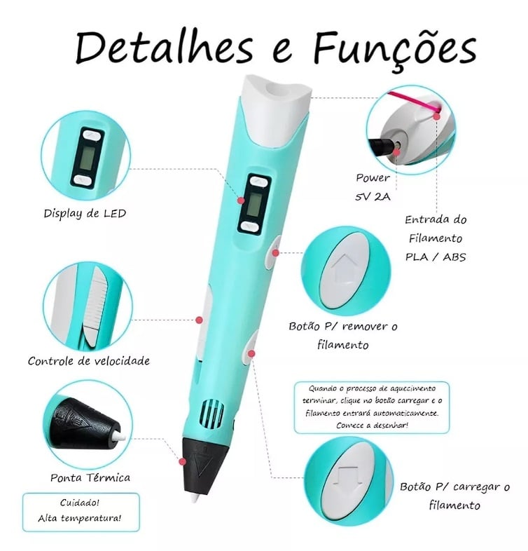 Caneta Impressora 3D com Filamento