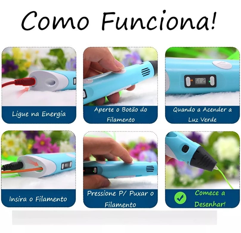 Caneta Impressora 3D com Filamento