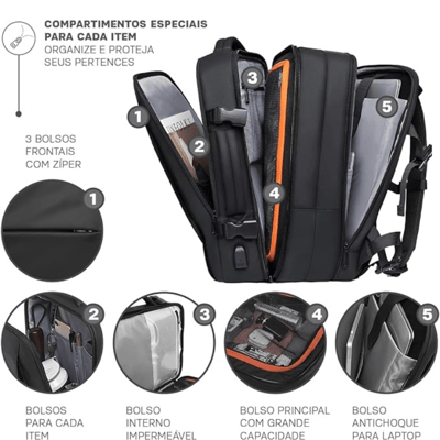 Vitrine de Fornecedores Mochila Expansível Executiva Nylon - Preto 1 Vitrine de Fornecedores Mochila Expansível Executiva Nylon - Preto 1