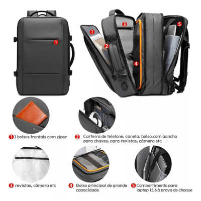 Suply São Paulo  Mochila Expansível Executiva Nylon - Preto  2