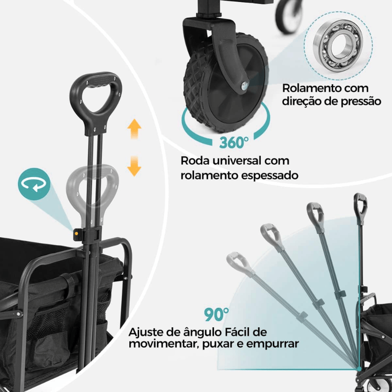 Carrinho de Carga para Camping Dobrável 80kg - Preto