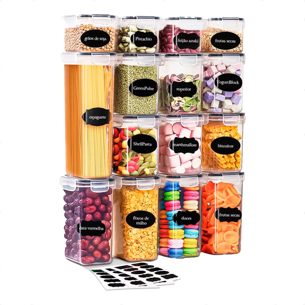 Kit 15 Potes com Tampa de Silicone Herméticos 