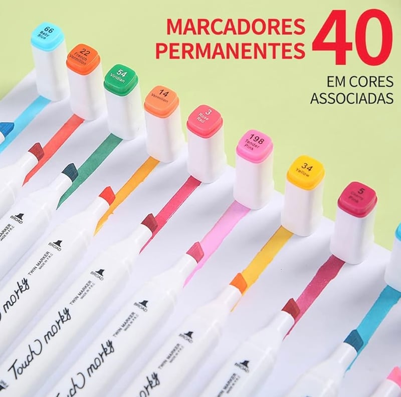 Conjunto de Canetas Marcador Permanente Ponta Dupla 40 Cores