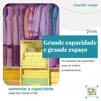 Tudo em Caixa  Guarda Roupa Portátil 3 Portas - Cinza  4