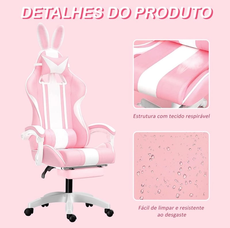 Cadeira Gamer Orelhinha - Rosa 