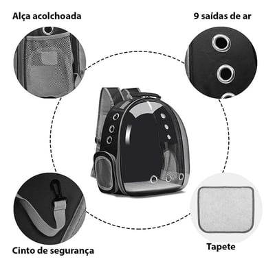 Suply São Paulo Mochila Pet Visão Panorâmica - Preta 5 Suply São Paulo Mochila Pet Visão Panorâmica - Preta 5